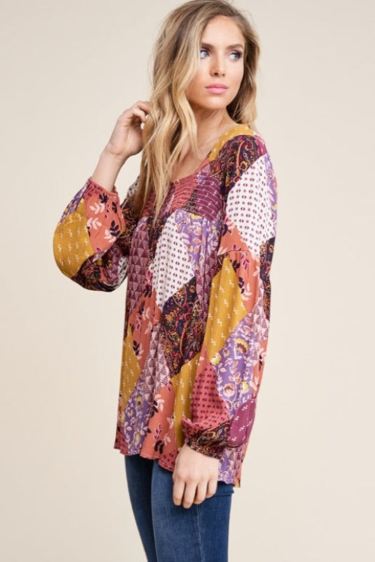 Staccato Cutie Pie Patchwork Blouse - Berry