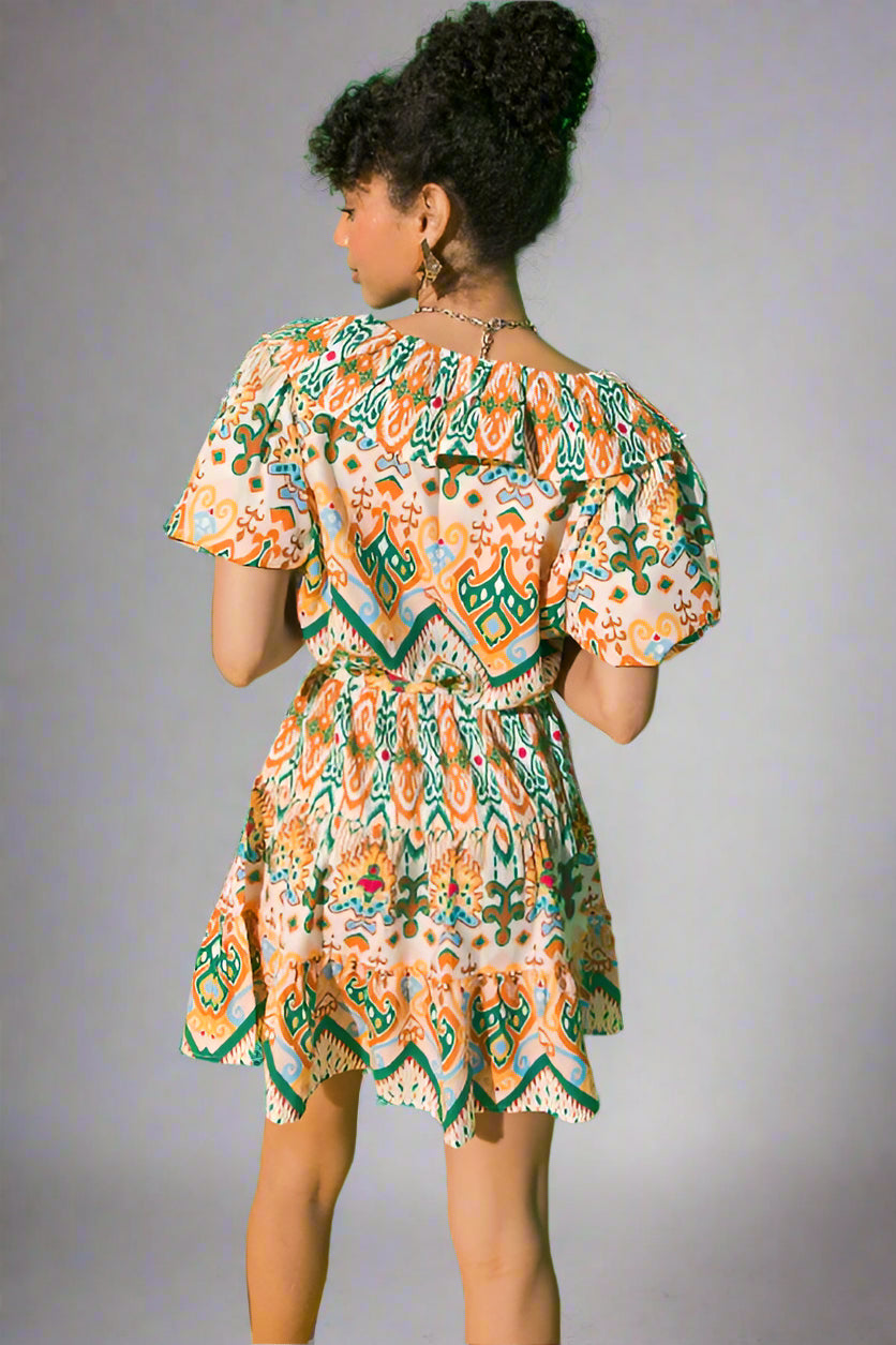 Flying Tomato Babydoll Mini Dress - Ivory Green