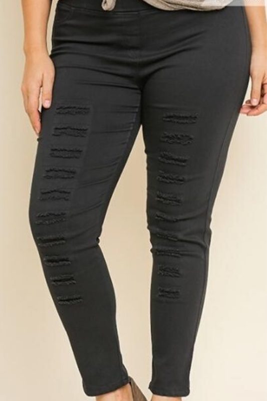 Umgee Plus Distressed Leggings XL - Black