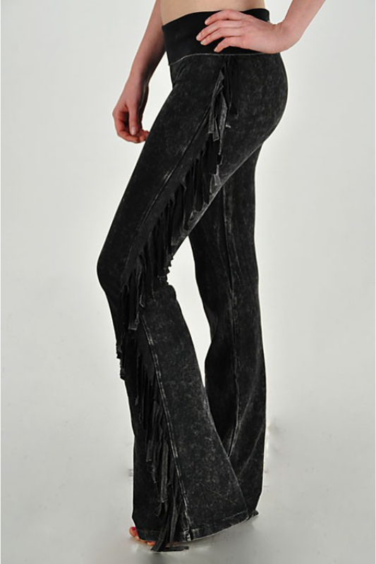 T Party Western Side Fringe Yoga Pants - Black