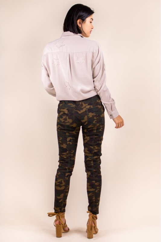 P Cill Camo Skinny Jegging Button Pants - Olive
