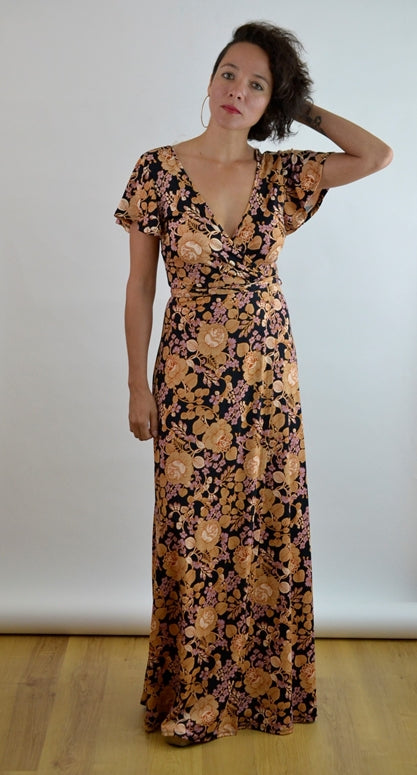 Carolina Floral Belted Wrap Maxi Dress - Black Vintage Floral