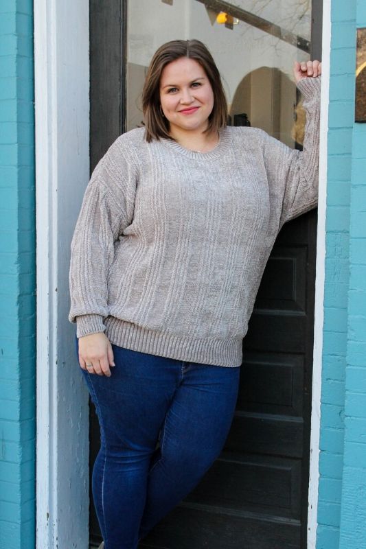 Zenana Chenille Premium Cable Pullover Top - Lt Grey