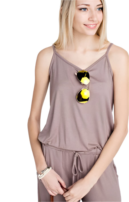 12PM by Mon Ami Soft Solid Jumpsuit - Mocha