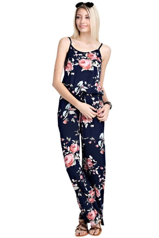 12PM by Mon Ami Jersey Floral Jumpsuit - Navy