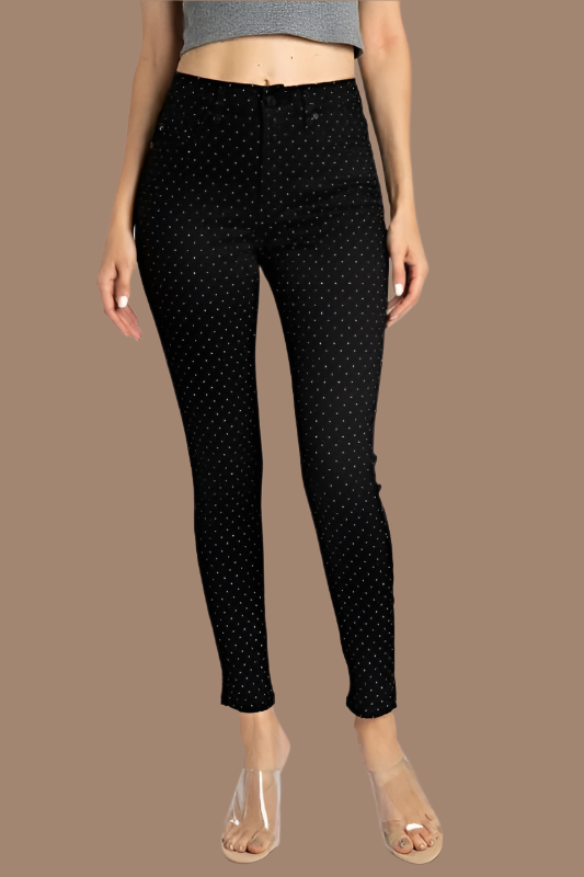 Kancan Cotton Blend Short Skinny Dot Pants - Black