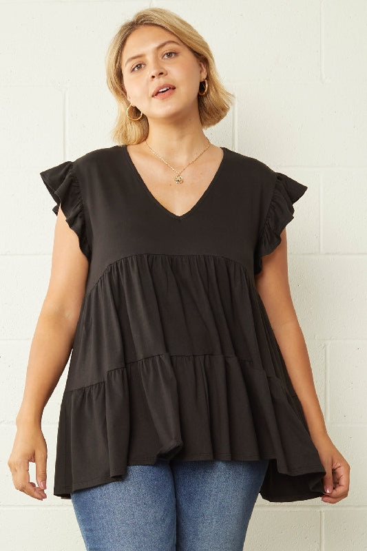 Entro Cute Babydoll Top V Neck - Black