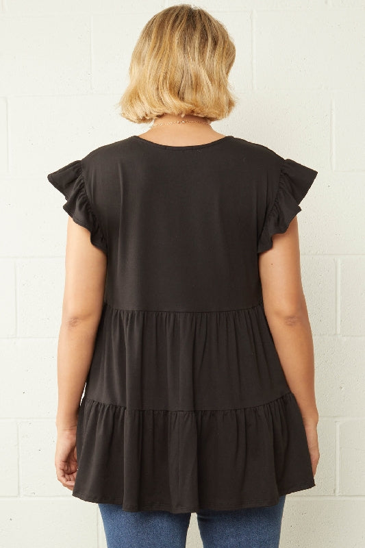 Entro Cute Babydoll Top V Neck - Black