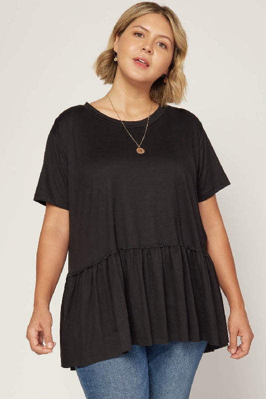 Entro Cute Babydoll Top Round Neck - Black