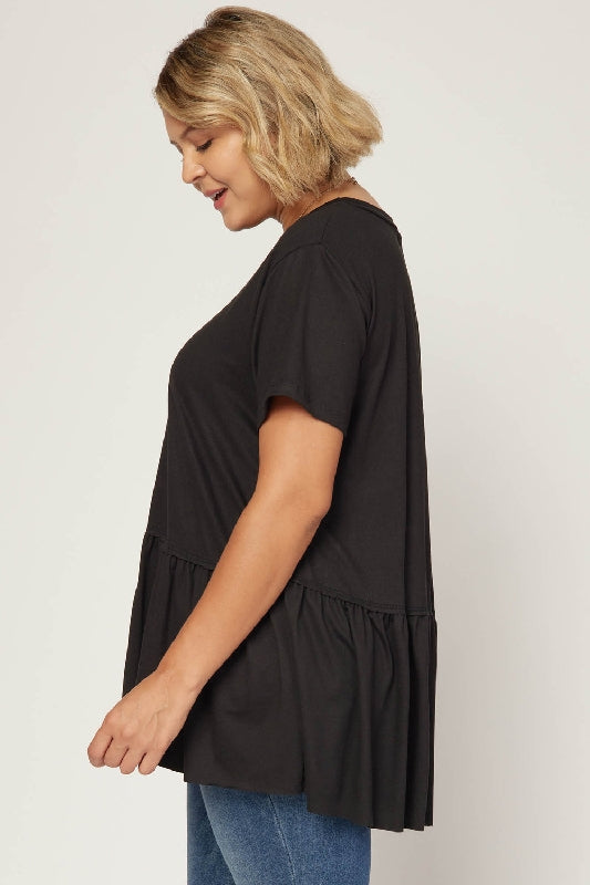 Entro Cute Babydoll Top Round Neck - Black