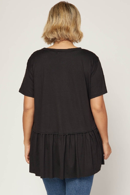 Entro Cute Babydoll Top Round Neck - Black