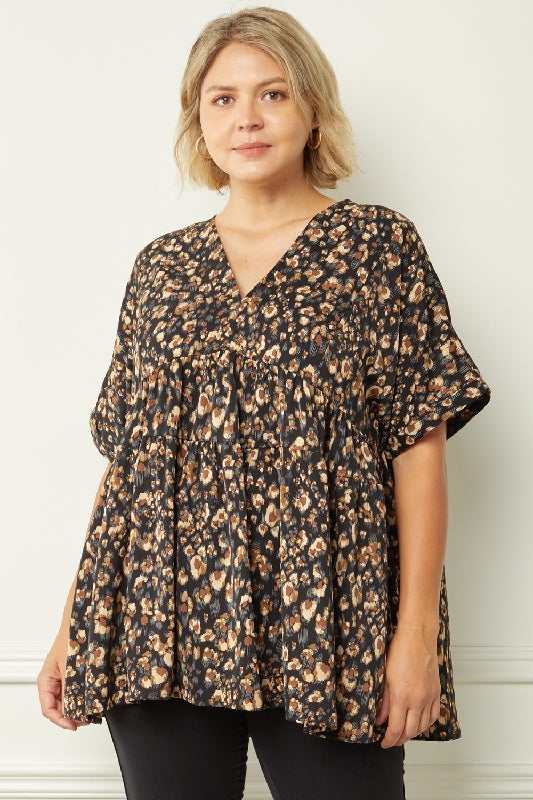 Entro Mod Leopard Print Blouse - Black