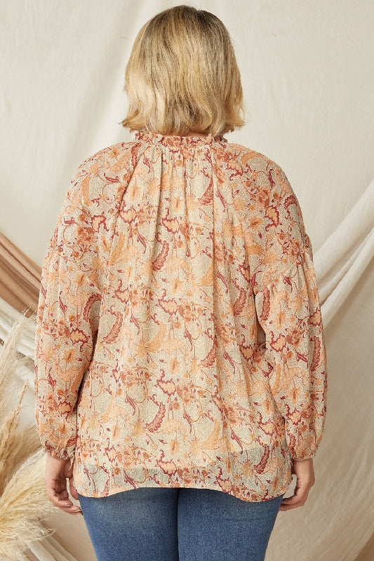 Entro Puff Sleeve Print Blouse - Natural