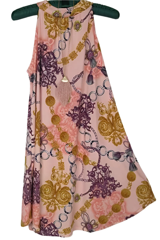 Entro Mod Chain Link Scroll Shift Dress - Blush