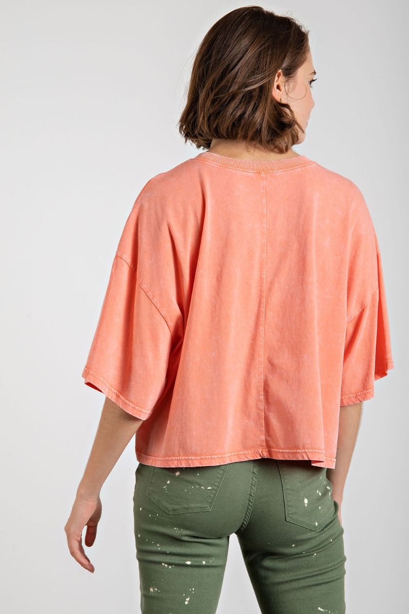 Easel Mineral Wash Animal Print Star Top - Orange Coral