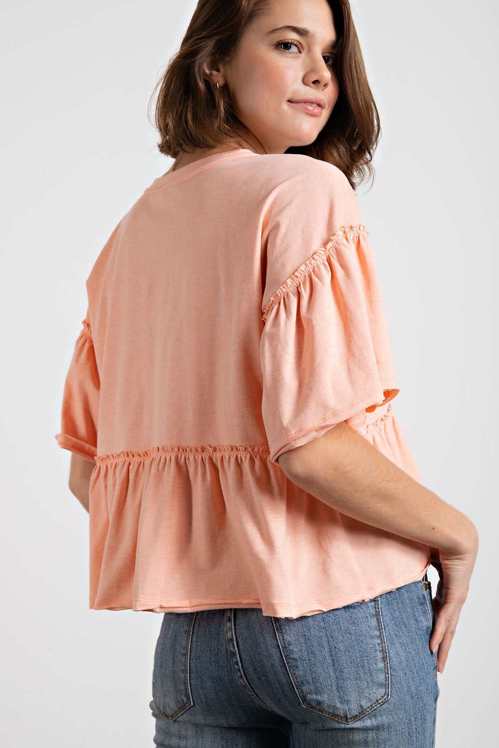 Easel Candee Ruffle Short Babydoll Top - Wash Peach