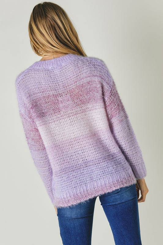 Davi & Dani Cable Knit Sequin Sweater Top - Lilac Multi