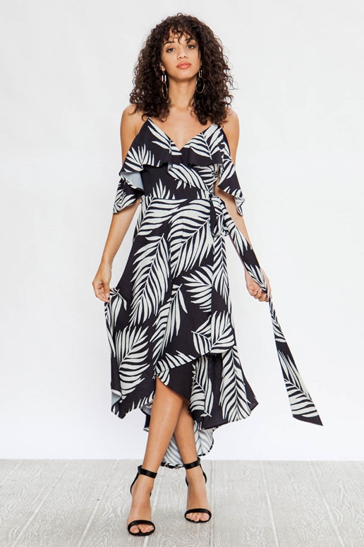 Flying Tomato Leaf Print Dress - Black