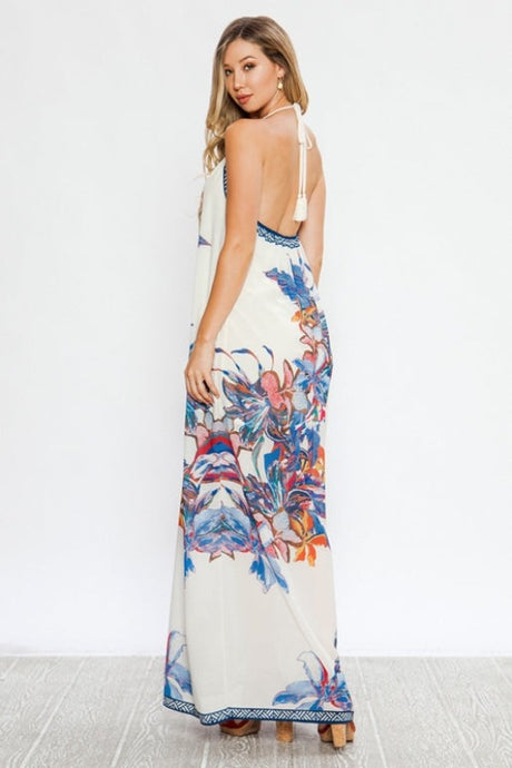 Flying Tomato Floral Maxi Low Back Dress - Ivory
