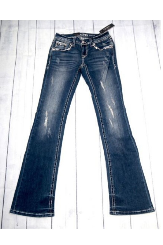 Grace in LA Embellished Rhinestone Low Rise Jeans