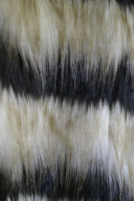 Carmin Striped Furry Evening Party Jacket - Black Soft White