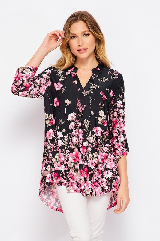 Honey Me Blossoms Gabby Top - Black/Fuchsia