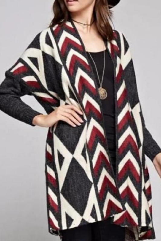 Gee Gee Long Geo Cardigan - Charcoal