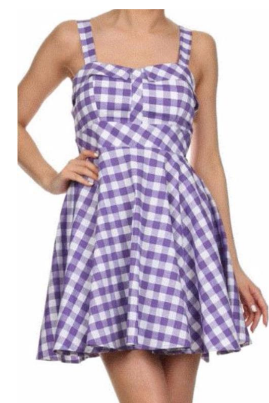 Party Pretty Gingham Tie Back Dress - Lilac