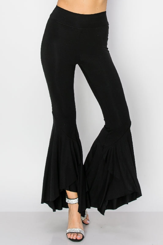 Vocal Swirl Ruffle Bell Bottom Leggings - Black