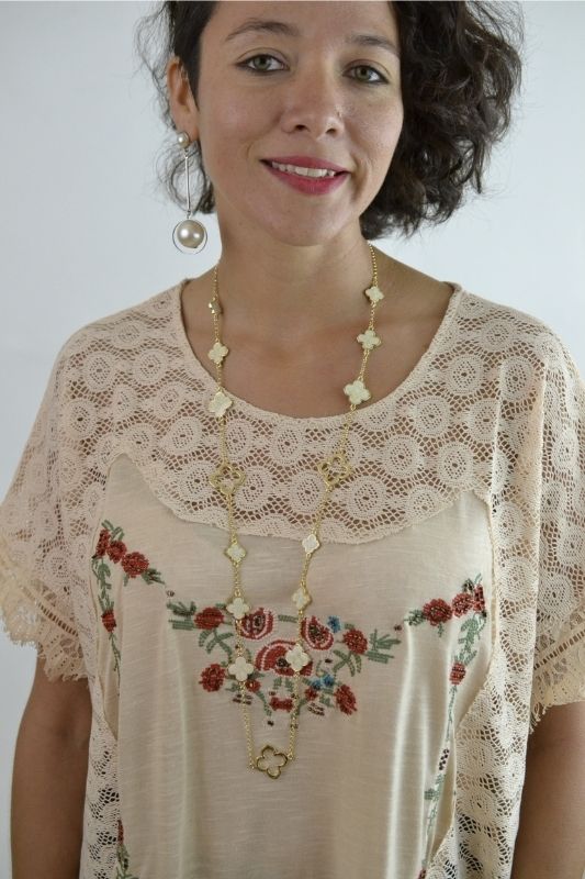 Clovers Chain 36" Long Necklace - Ivory/Gold