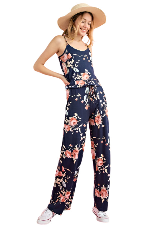 12PM by Mon Ami Jersey Floral Jumpsuit - Navy