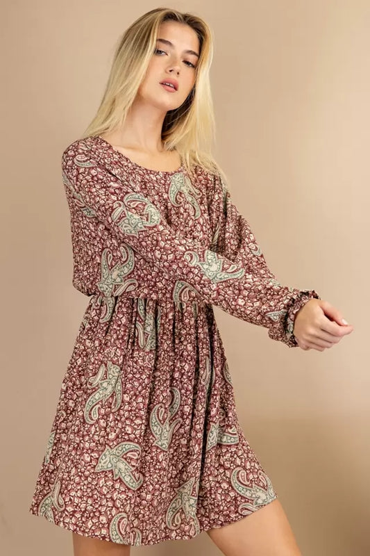 143 Story Paisley Made USA Dress - Burgundy
