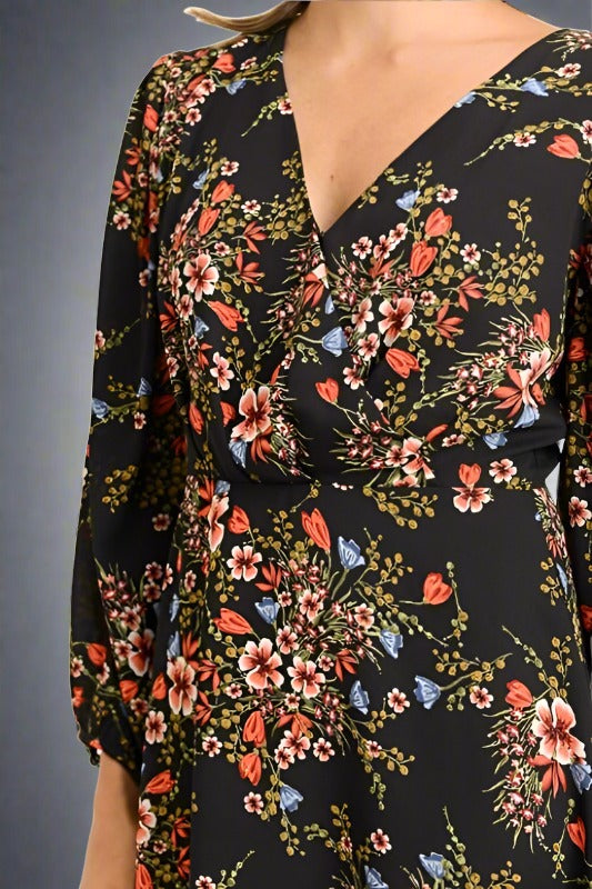 Gilli Floral Surplice Dress - Black