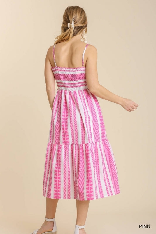 Umgee Striped Pink Cotton Tube Midi Dress