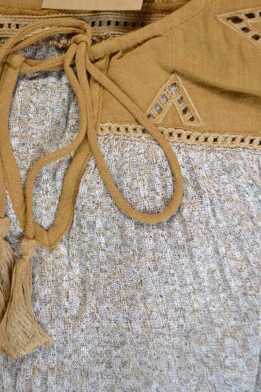Kori Soft Cut Outs Yoke Top - Camel