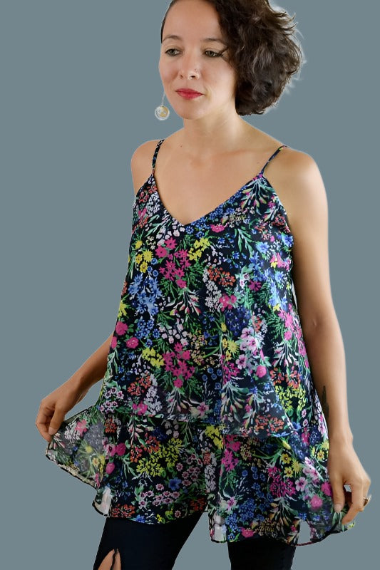 L Love Floral Babydoll Tank Top - Black