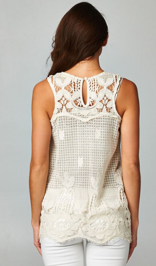 Love Stitch Sheer Floral Crochet Tank Top - Natural
