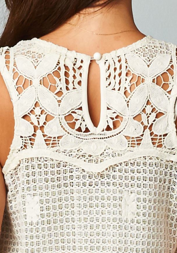 Love Stitch Sheer Floral Crochet Tank Top - Natural