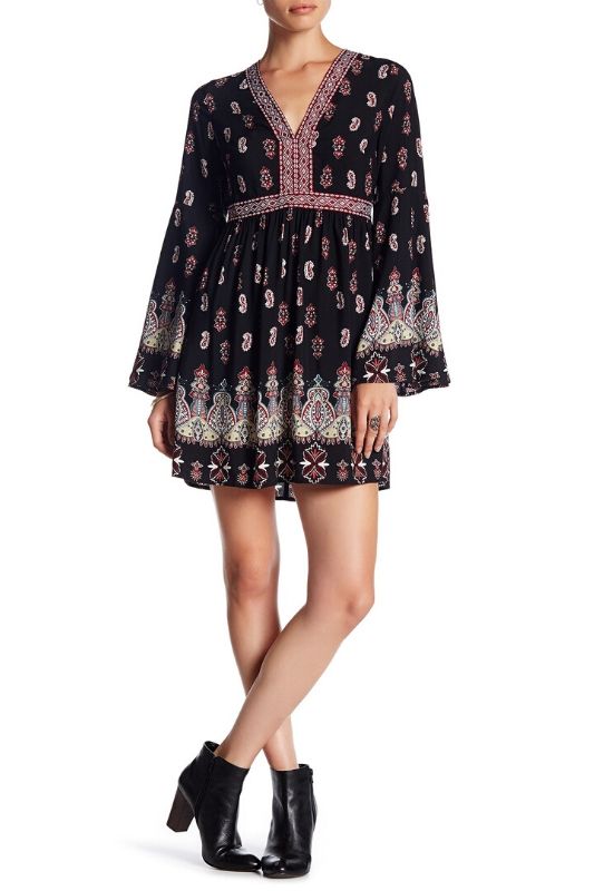 Lunik Paisley Black Bell Sleeve Dress
