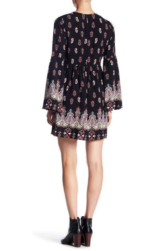 Lunik Paisley Black Bell Sleeve Dress