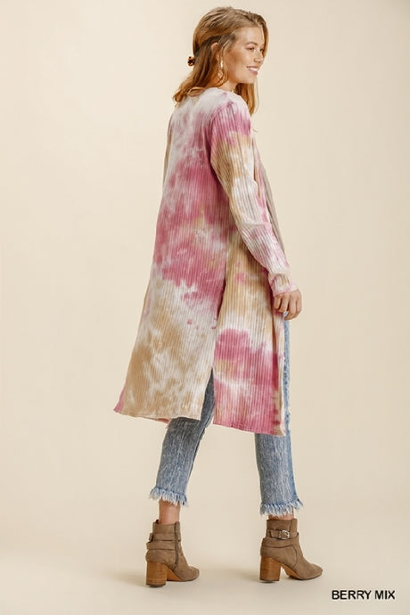 Umgee Casual Tie Dye Duster Cardigan - Berry Mix