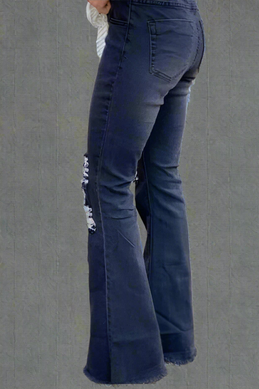 Turquoise Haven Tall Distressed Flare Jeans - Black