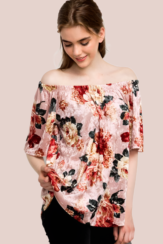 *SALE Mittoshop Velvet Floral Blouse - Blush Rose