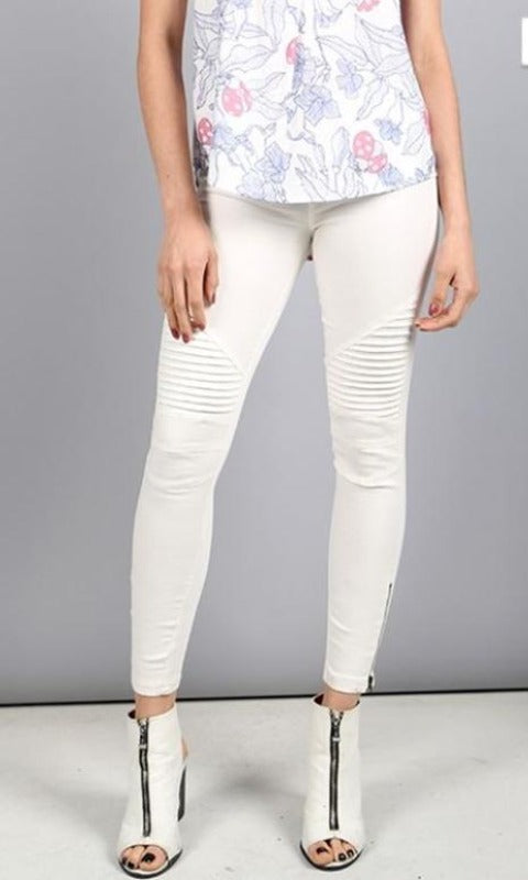 Beulah Moto Zipper Leggings - Off White