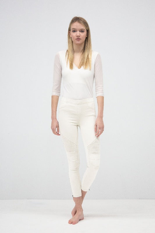 Beulah Moto Zipper Leggings - Off White