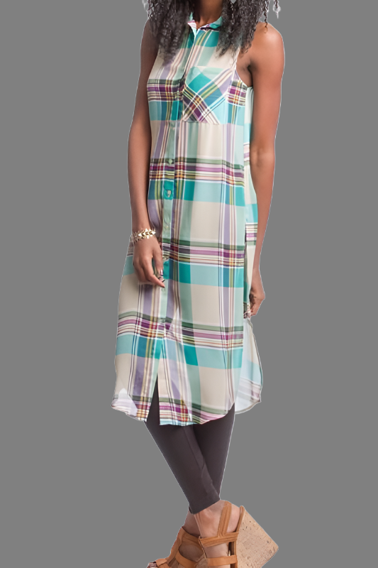 She + Sky Midi Plaid Sheer Blouse - Jade