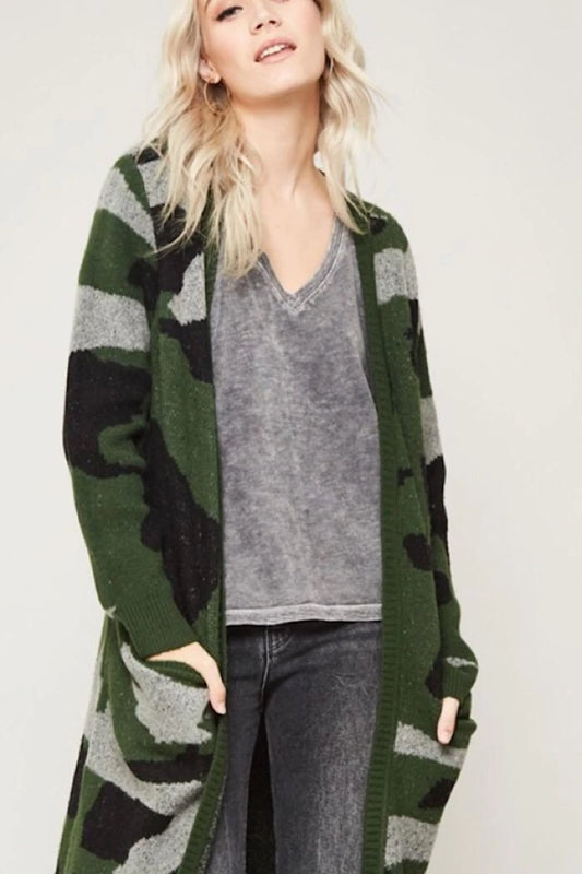 Promesa Camouflage Long Cardigan - Green