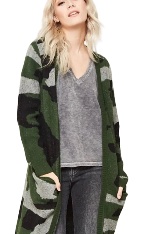 Promesa Camouflage Long Cardigan - Green