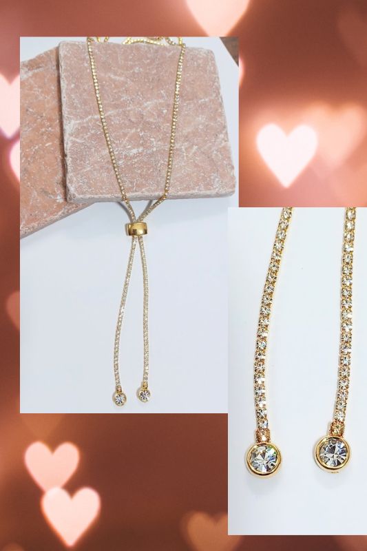 Round CZ Briolette Gold Tennis Necklace Lariat