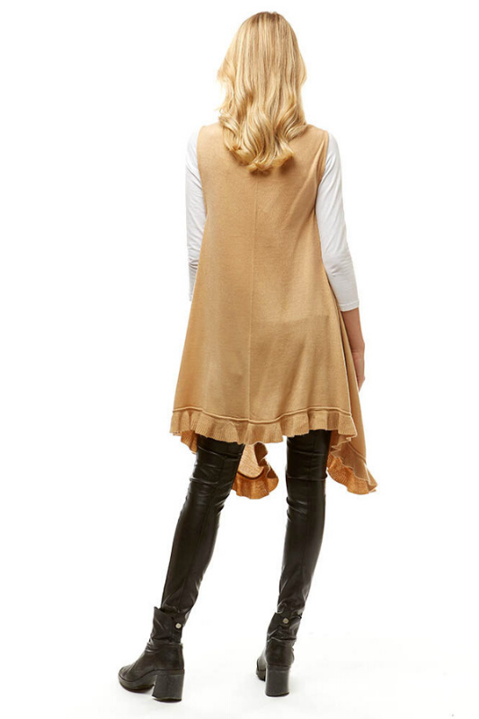 Soft Ruffle Front Vest - Beige